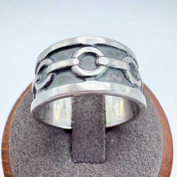VTG Solid Sterling Silver 925 Interlocking Design Cigar Band Ring Size 10.5 - Picture 1 of 9